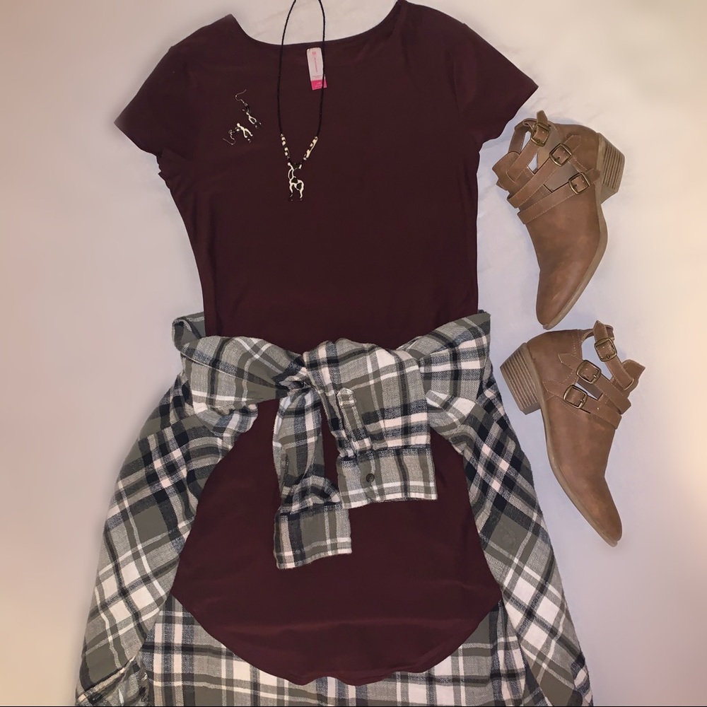 Maroon T Shirt Dress for Layering